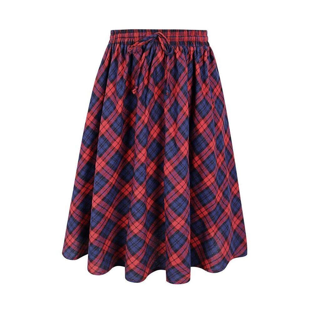 2155 Plus Size Skirts 4X Midi Length High Waist Blue & Red Plaid Checkered